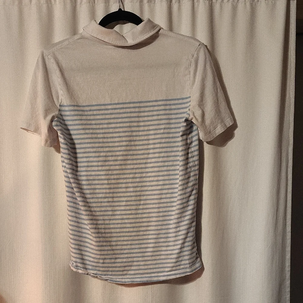 Men's Striped Polo Shirt - Cream and Blue - Picture 3 of 4